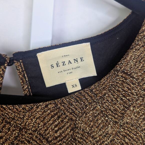 Sezane Dress Womens XS Gold Shift Y2K Metallic Mini Quiet Luxury Holiday Party - Picture 12 of 12